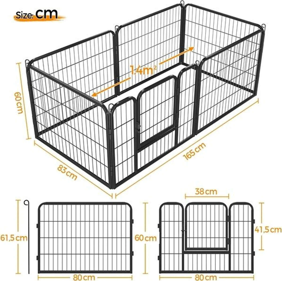 Yaheetech Veilig en Flexibel Hondenren / Dierenren met 6 Elementen 60 cm – Zwart – Metaal