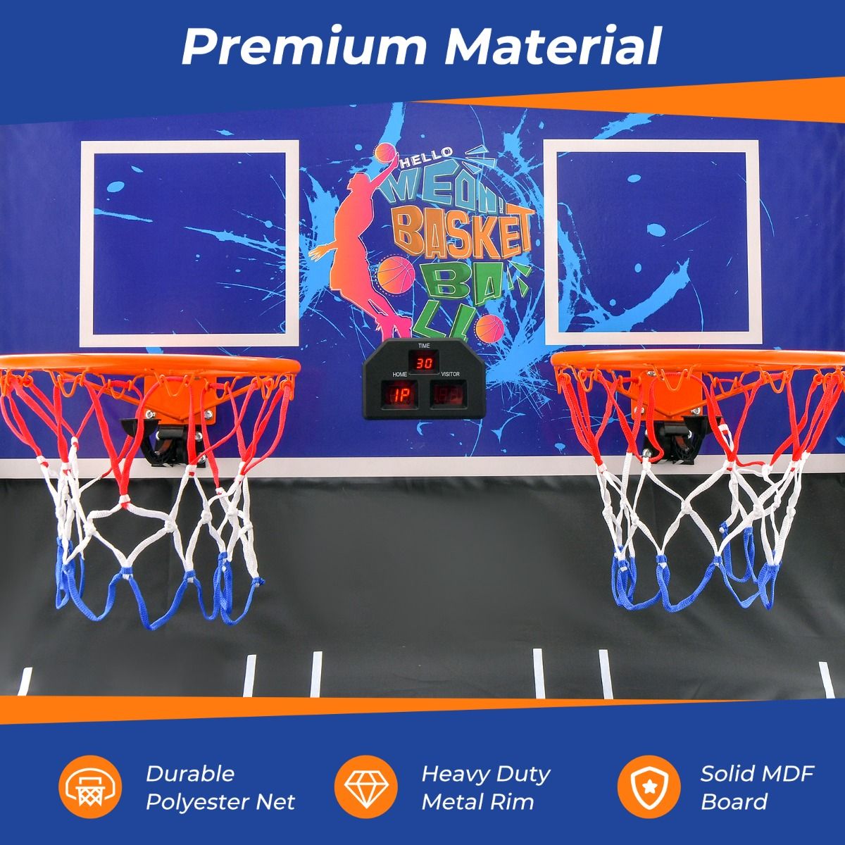 Coast Elektronisch Basketbalspel voor Binnen - Dubbel Schieten - Automatische Score - Donkerblauw + Zwart