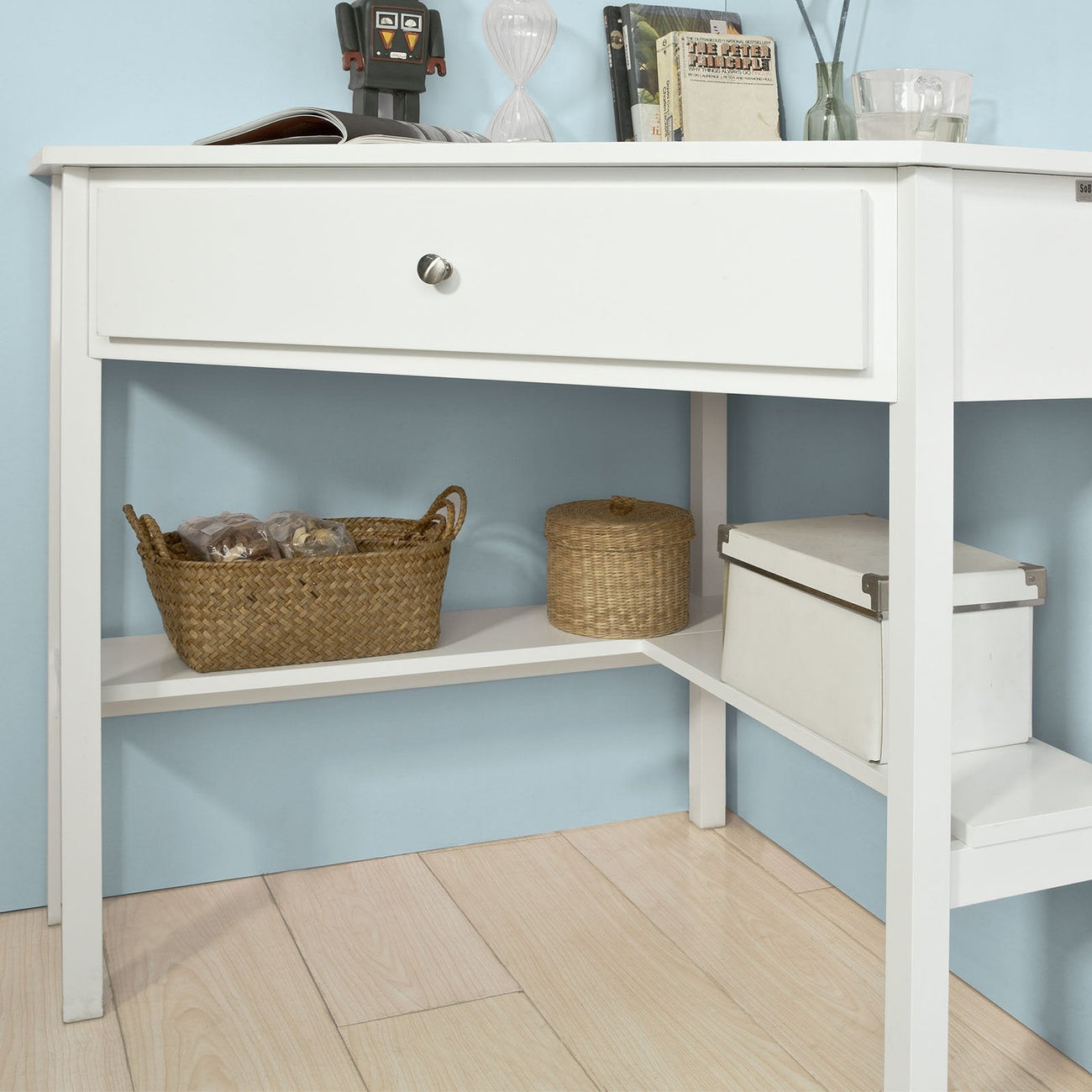 SoBuy FWT31-W Bijzettafel met lade - Hoekmodel - 76 x 76 x 76 cm - Wit