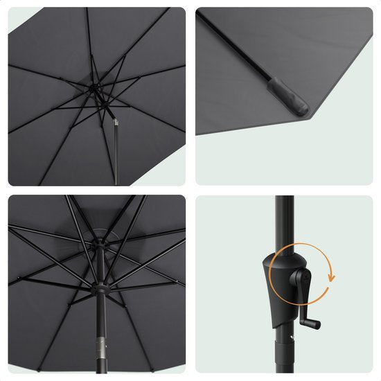 LifeGoods Parasol - Tuin - Ø300 cm - 30° Kantelbaar - Waterdicht - UPF50+ - Donkergrijs