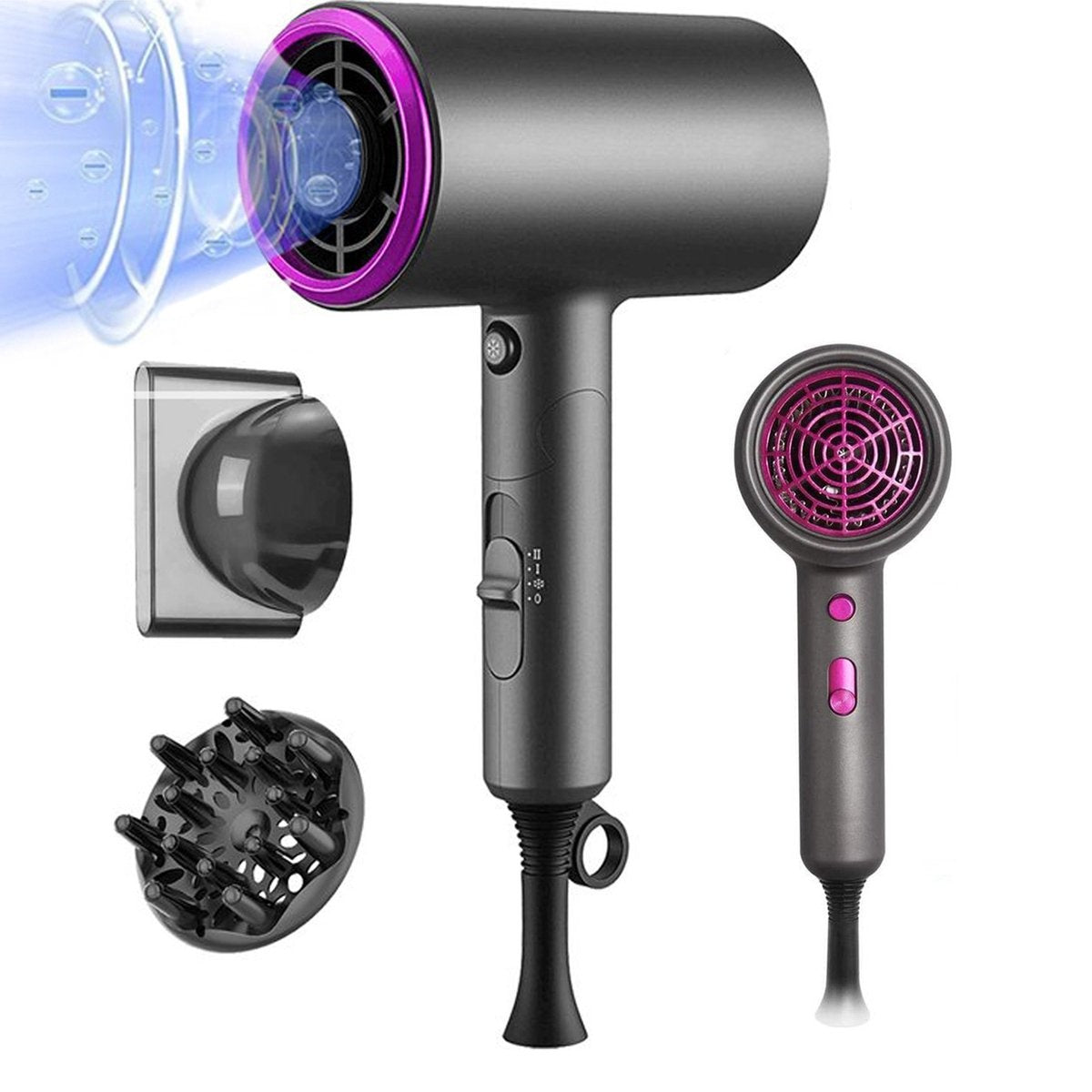Purelab Föhn met Diffuser - Ionische Haardroger - 3 Standen - Zwart