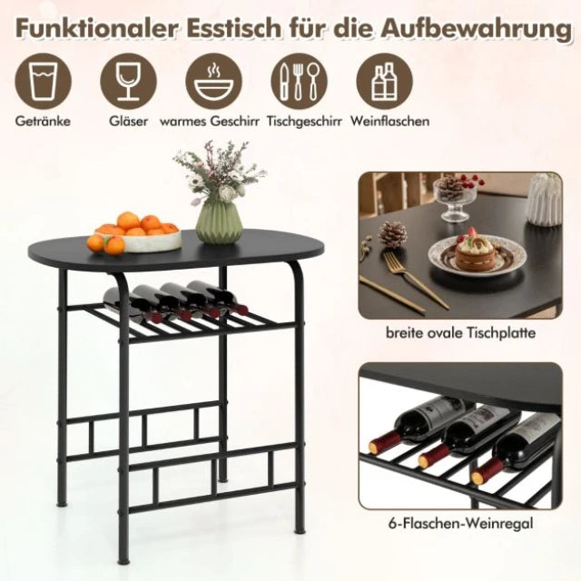 Coast Eettafelset Zwart – 3-Delige Bartafelset met 2 Stoelen en Wijnrek – Tafel 80 x 53 x 77 cm