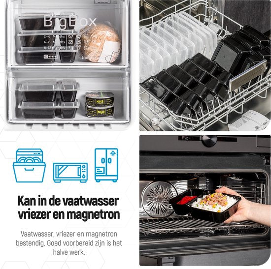 Fitcrafters Meal Prep Bakjes - Vershoudbakjes - Diepvriesbakjes - 10 Stuks - 2 Compartimenten - 1L - BPA vrij