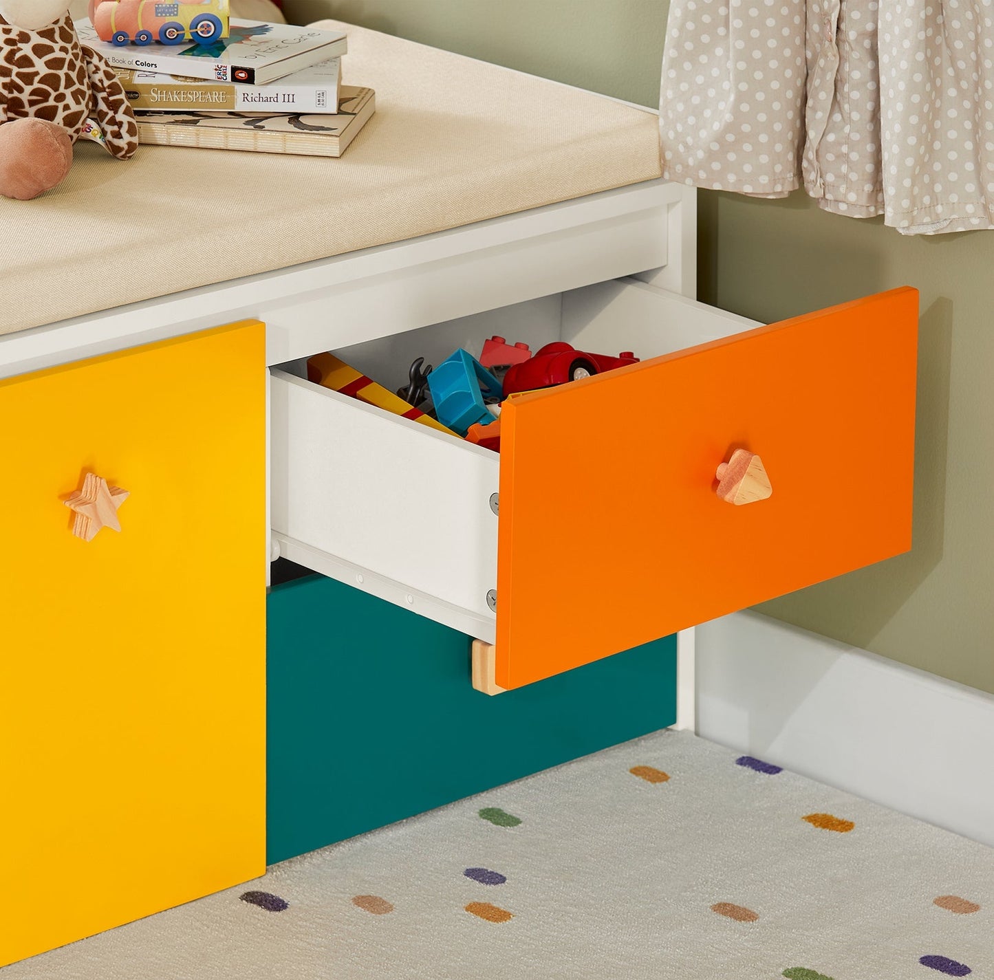 SoBuy Opbergbank Kinderen met 2 Kasten en 2 Lades - Max. 150 kg - 100 x 37 x 46 cm - Kleurrijk