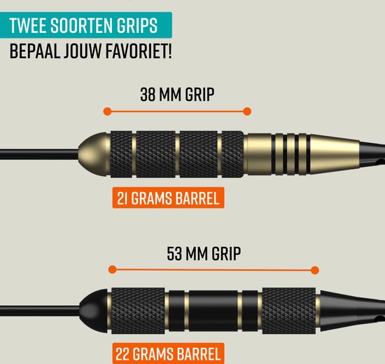 Napi Darts - 6 Dartpijlen (64-delig) - 23, 24, 25, 26 Gram Dartspijlen - 2 Sets Premium Brass Pijlen - Steeltip - Inclusief Dart Flights & Case