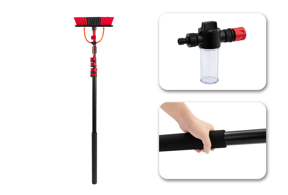 Hortensus Waterborstel - Telescopisch - Incl. Zeepdispenser - 460 x 29 x 7cm - Rood