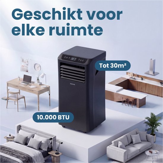 Auronic Mobiele Airco - 10.000 BTU - 4-in-1 - Airconditioning met 2 Raamafdichtingskits - Ventilator - Ontvochtiger - Tot 25m² - Zwart