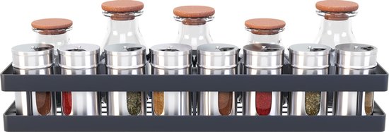 Noswo Kruidenrek Ophangbaar - Kruidenrek Voor Kruidenpotjes - Keukenrek Hangend - 40 cm - Zwart