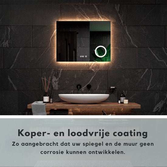 Mirlux Badkamerspiegel met LED Verlichting & Verwarming – Rechthoekige Wandspiegel – Anti Condens Douchespiegel - 80x60CM