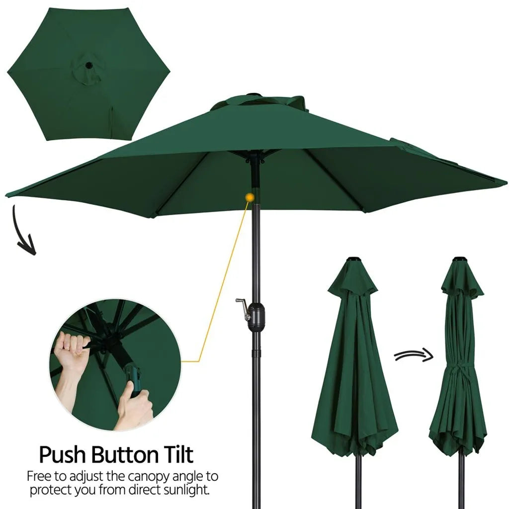 Yaheetech Parasol - Ø230 cm - Kantelbaar - Met Zwengel - Tuinparasol - Donkergroen