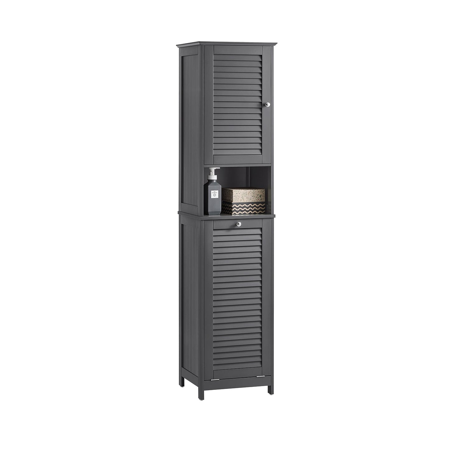 SoBuy Kolomkast - BZR124-DG - Badkamer - Uitneembaar Wasmand - Antraciet