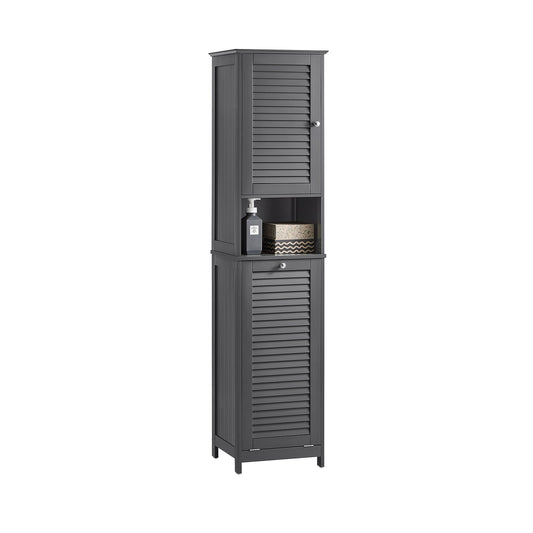 SoBuy Kolomkast - BZR124-DG - Badkamer - Uitneembaar Wasmand - Antraciet