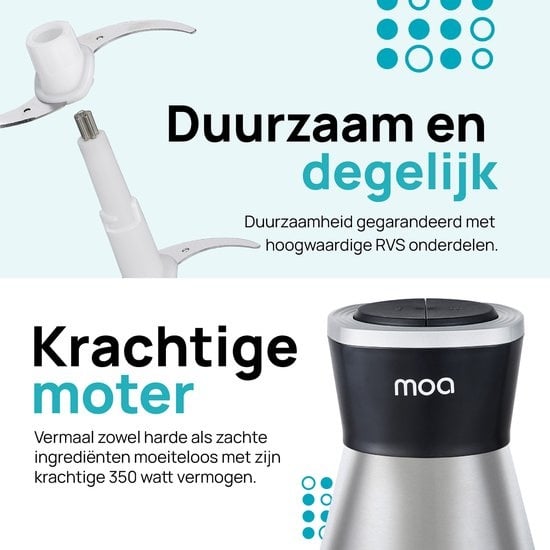 MOA Hakmolen XL - Food Chopper - 2 liter glazen kom - 4 messen - FC360