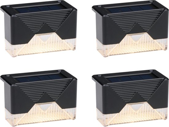 Grundig Solar Tuinverlichting 4 Stuks - Solar Lamp voor Terras en Schutting Verlichting - Warm Wit Sfeerlicht - Tuin Verlichting Incl. Montagemateriaal - 6-8 Uur Batterijduur - Zwart