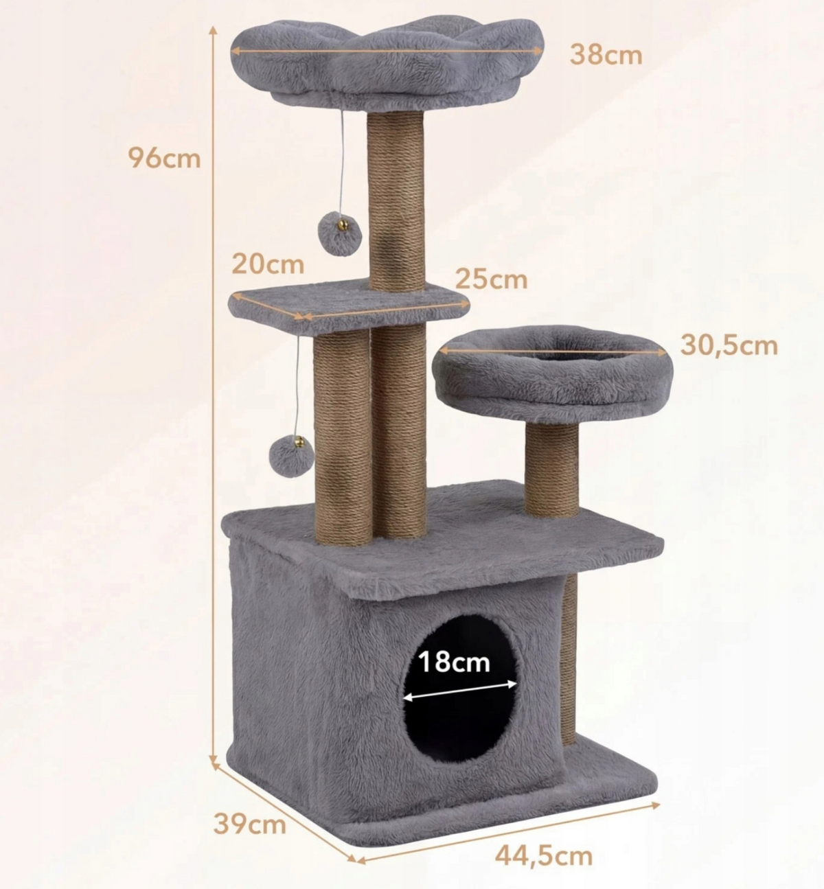 Coast Krabpaal Grijs – 96 cm Hoog – Met Huisje, Ligbed en 2 Speelballen
