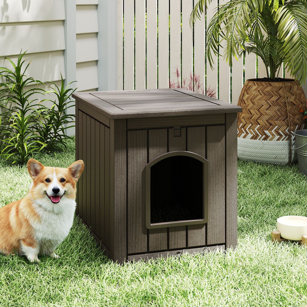 Coast Kattenhuis voor Binnen en Buiten - Verborgen Kattenbakmeubel - Klapdeur aan de Voorkant - Zwart en Lichtbruin