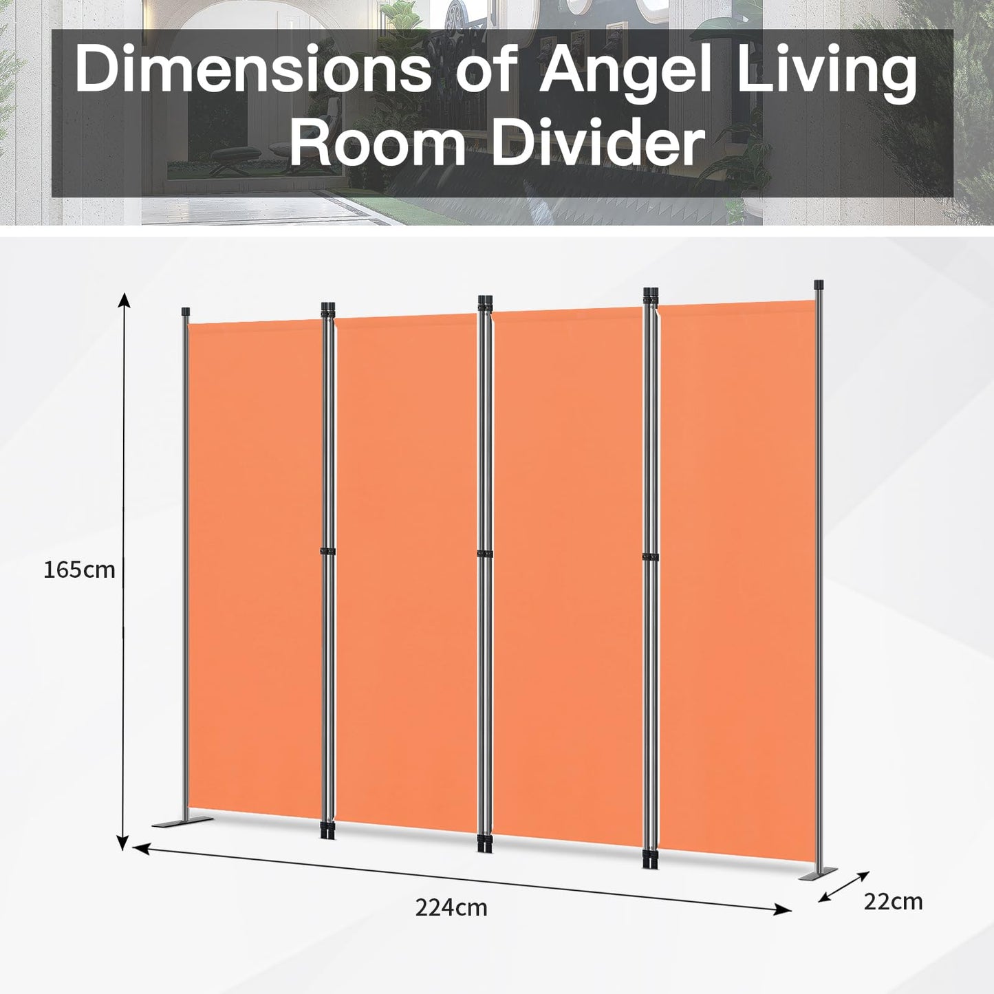 Angel Living PA3704 - Privacy scherm en ruimte verdeler - 4 panelen - Staal en polyester - Oranje