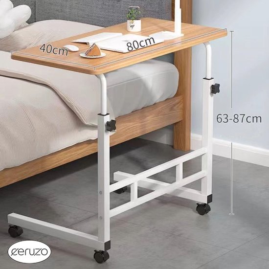 Laptoptafel – Verstelbare - Verrijdbare Bedtafel – 80x40 cm – Mobiele Bijzettafel – Houtlook