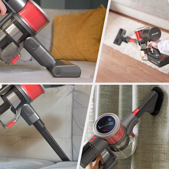 Auronic Steelstofzuiger - Draadloos - Zelfstaande Stofzuiger - Zonder Zak - 350W - Vacuum Cleaner - Grijs/Rood