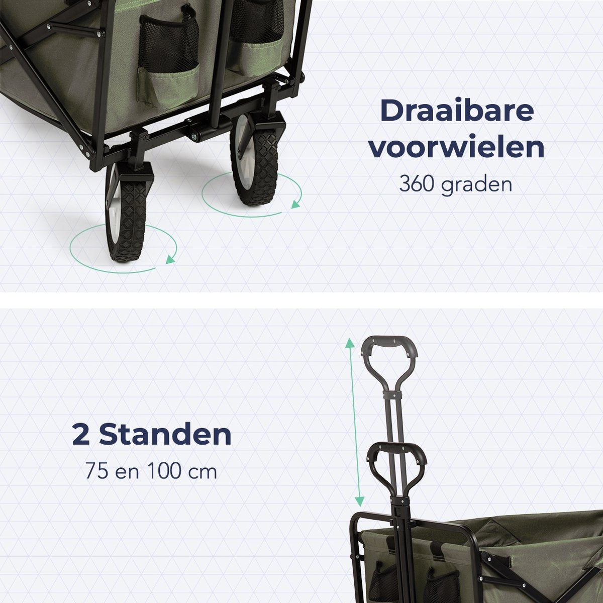 LifeGoods Bolderkar - Opvouwbaar - Draaibare wielen - 2 Standen - 70KG Draagkracht - Groen