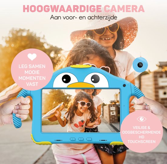 Vulpes Goods® Kids - Kindertablet - Tablet Kinderen - Ouder Control App - 100% Kids Proof - 3500 mAh - Android 10 Go - Incl. Ingebouwde Beschermhoes, Screenprotector & Oogbescherming - 32 GB - Met Touchscreen Pen- PRO versie - Blauw