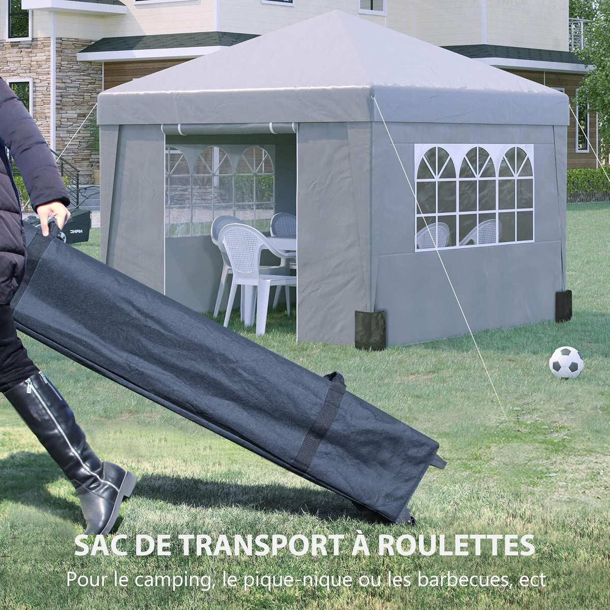 Outsunny Partytent - Paviljoen - Opvouwbaar - Met Zijwanden - Met Draagtas - 298 x 298 cm – Grijs