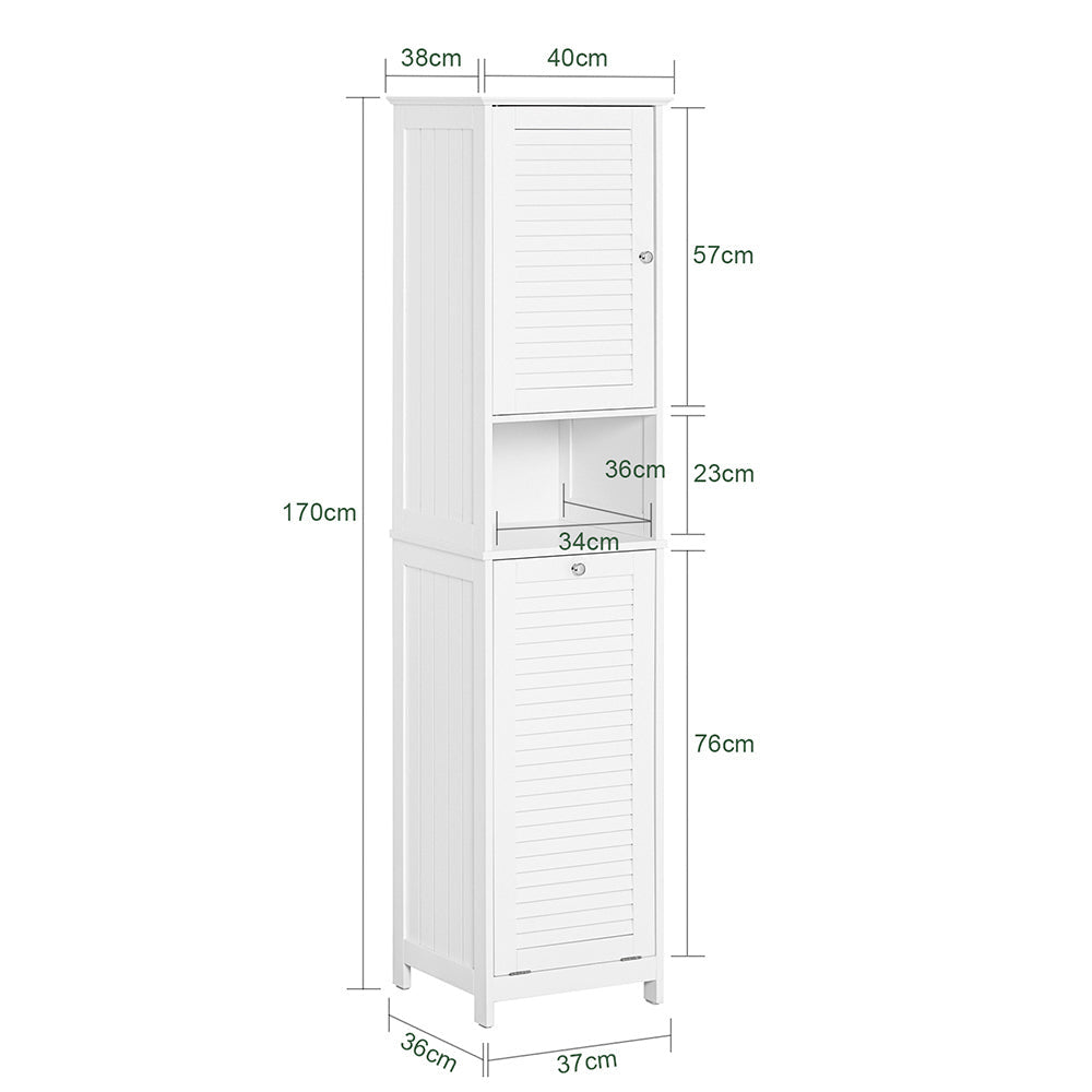 SoBuy Badkamer Kolomkast - 1 Deurs - 1 Uitneembare Wasmand - 40 x 38 x 170 cm - Wit
