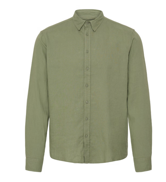 Blend Linnen Overhemd Heren Maat M – Oil Green – Linnen & Viscose