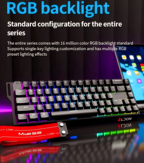 Mide68 - 65% Bedraad Gaming Toetsenbord - RGB Verlicht toetsenbord - Hall Effect Rapid Trigger Mechanisch Toetsenborden - Hot Swap - 8K Hz - 0.01mmRT - 0.125ms - Zij Bedrukte toetsen - 68 Keys -Beste prijs-kwaliteitverhouding - Edele zwarte