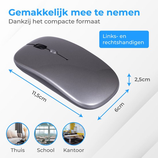 Nuvance - Draadloze Muis LED - Bluetooth - Ergonomisch - Laptop en gaming - Draadloos - Grijs