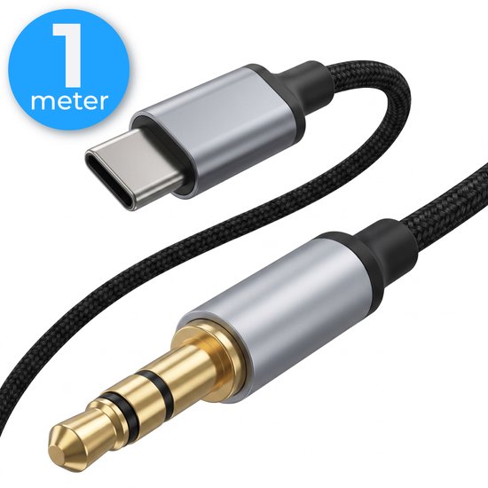 Nuvance AUX naar USB C - AUX Kabel USB C - 1 Meter - USB C naar AUX - Gevlochten Nylon - USB C AUX - USB C naar Jack