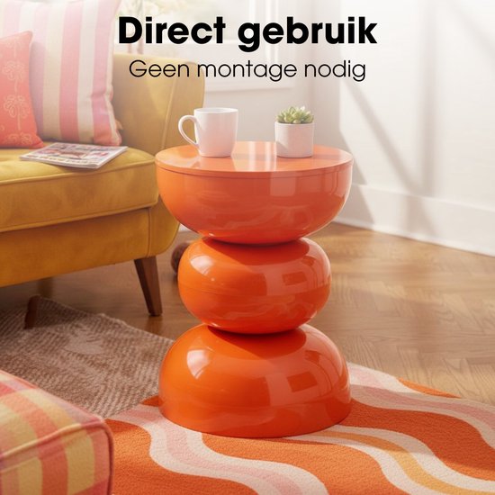 Mica Decorations Luna Tafel - Bijzettafel met Open Rond Design van Stevig IJzer - Salontafel Minimalistisch Voor Binnen - Nachtkastje Voor Kleine Ruimtes - H46 x Ø32 cm - Oranje