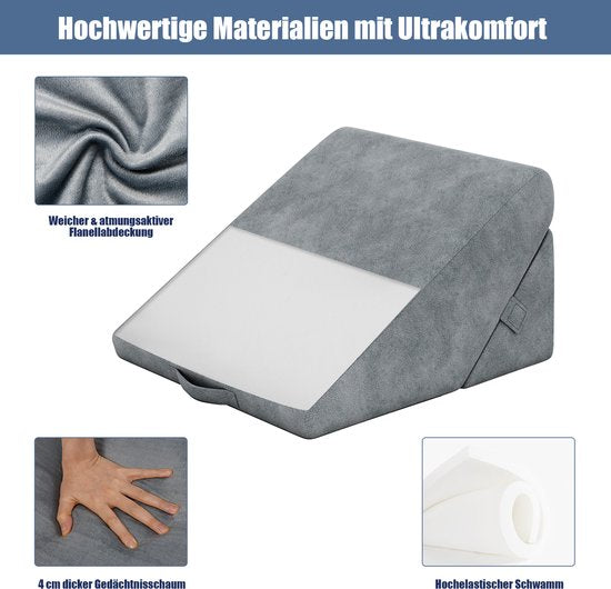 COSTWAY Wigkussen, leeskussen, rugkussen, beenkussen, geheugenschuimovertrek, wasbaar, Reflux kussen, volwassenen, bedzitkussen, ergonomisch, venussen, relaxkussen voor bed en bank, 58 x 36 x 50,5 cm