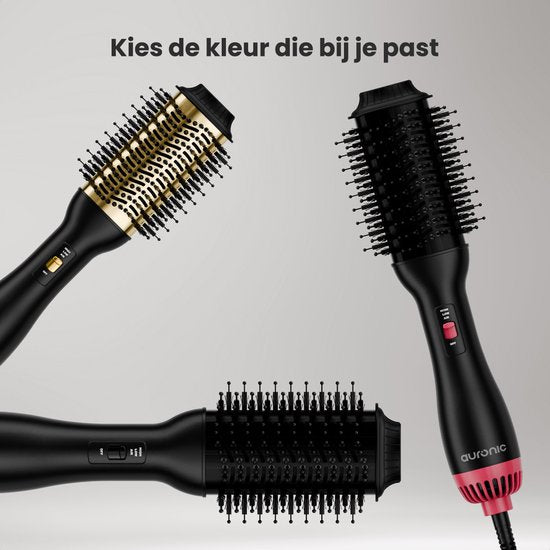 Auronic 4-in-1 Föhnborstel - Airstyler - Kammen - Stijlen - Krullen - Föhnen - 37 mm Krulborstel - 360 Graden Airflow - Zwart/Zwart