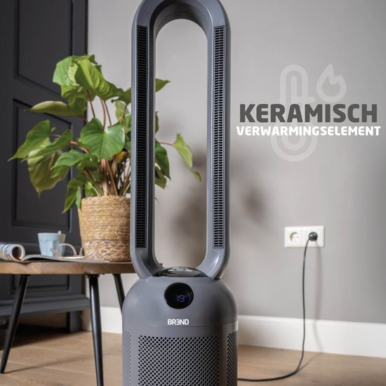 BREND BR-2243 Bladeless Fan Ventilatorkachel - 2200 Watt - Bladloos - LED-Display - Timer - Oscillatie - Veilig voor Kinderen en Huisdieren - Donkergrijs