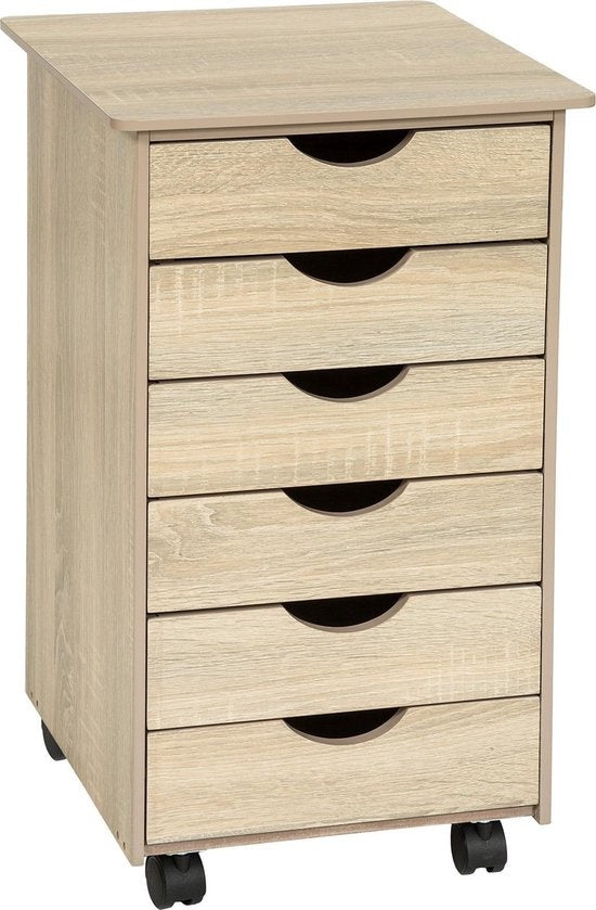 tectake® - Ladekast / ladeblok met wieltjes - Licht hout, eiken Sonoma - 401788
