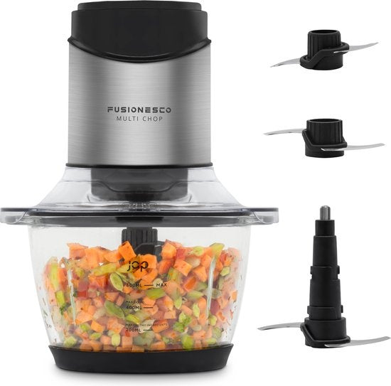 JAP Appliances Multi Chop - Hakmolen met glazen kom (1.2 liter) - IJscrusher - Vaatwasserbestendig - Food chopper - 6 messen - 400W