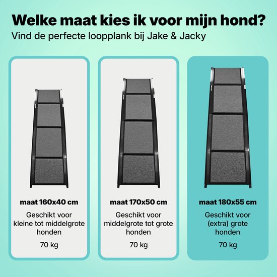 Jake en Jacky Hondenloopplank voor Auto - Opvouwbare Hondentrap - Antislip Loopplank voor Grote Honden - Inklapbaar - Reflecterend - 180x55 cm - Gewicht tot 70 kg