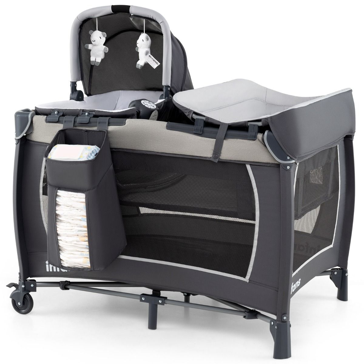 Coast 5-in-1 Reisbedje voor Baby's - Opvouwbaar babybed met commode en opbergmand - Inclusief draagtas - Grijs