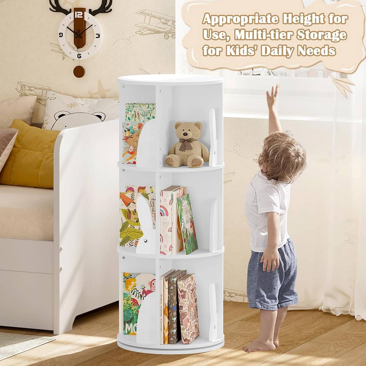 Woltu Kinderboekenkast - Draaibaar - 3 Niveaus - 40 x 97 cm - 30 kg - Wit
