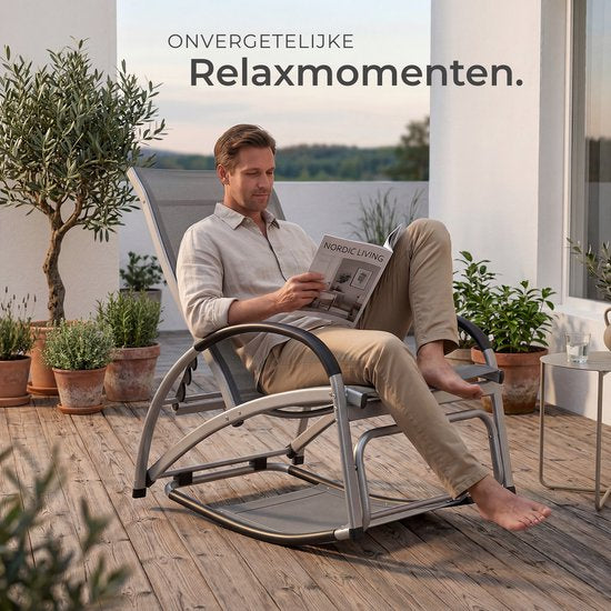 tectake® Ligbed Avignon - 2-in-1 verstelbare ligstoel - Schommelstoel voor buiten - Weerbestendig frame en waterafstotend, luchtdoorlatend weefsel - Tuinstoel - Balkonstoel - 195cm lang - Antraciet