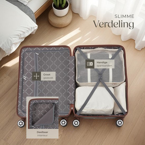 tectake® Kofferset - 13-delige Reisset - Koffers - Koffer set - Bagageset Inclusief Handbagage Koffer, Ruimbagage Koffer Groot, Reistas, Toilettas, Accessoiretas - Trolley met TSA slot - Antraciet