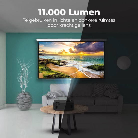 Spoused Beamer - Full-HD - 11.000 Lumen - Streamen Vanaf Je Telefoon Met WiFi - Mini Beamer - Zwart