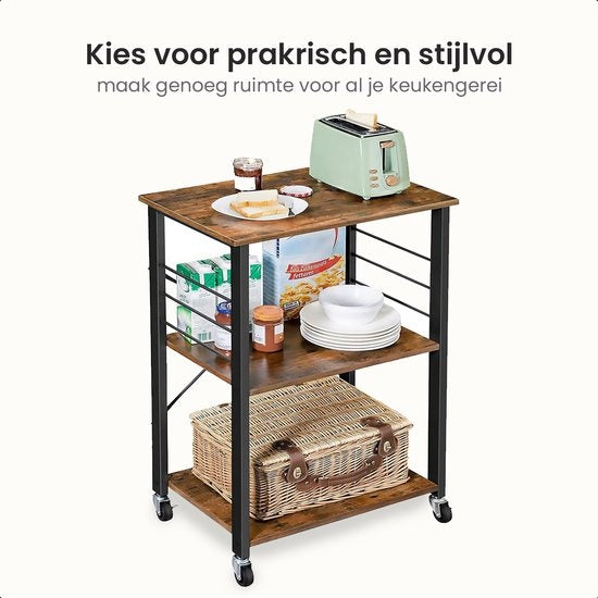 Goliving Keukentrolley – Keukenkast – Keukenrek – Serveerwagen – Keuken Organizer – Modern – 60 x 40 x 89 cm – Bruin