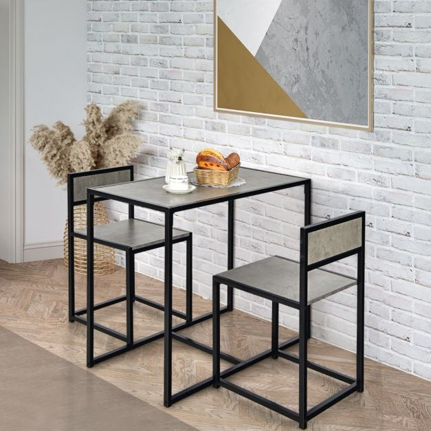 Coast 3-Delige Keukentafel Set met Compacte Tafel & 2 Stoelen Houten Materialen + Metaal Grijs
