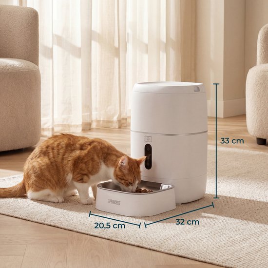 Princess Automatische Voerbak - Smart 6 Liter – Kat & Hond - App‑Bediening - Geplande Voeding - Roestvrijstalen Kom - BPA‑vrij - Antislip - Back‑up Batterij - Voerautomaat - Voerdispenser - 610060