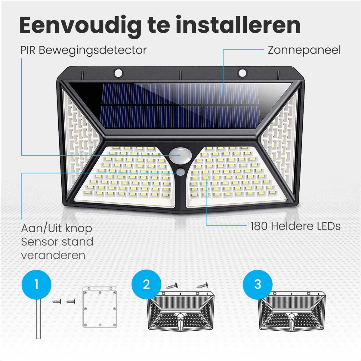 Auronic Solar Buitenlamp met Bewegingssensor - Tuinverlichting Op Zonne-energie - 180 LED's - IP65 - Zwart