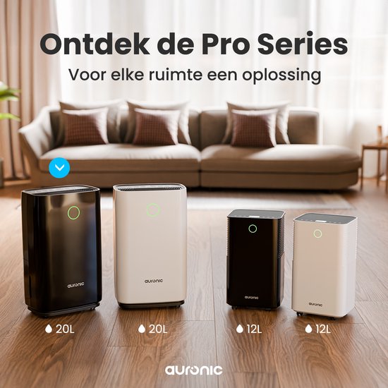Auronic Luchtontvochtiger - Compact Series - 20L per dag - Was-droog functie - Slaapkamer, Badkamer en Woonkamer - Vochtvreter voor in Huis - Zwart