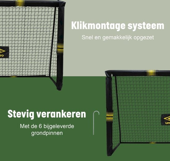 Umbro Voetbaldoel - Voetbal Goal 240 x 160 x 85 cm - Voetbalgoal Groot - Buitenspeelgoed voor Kinderen en Volwassenen - Snelle Montage - Voetbal Training Doel - Metaal - Zwart/ Geel