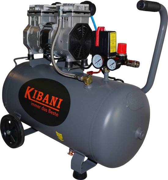 Kibani Super stille compressor 50 liter + luchtslang + luchtspuit + bandenpomp - SET - Low Noise - Compressoren - 50L
